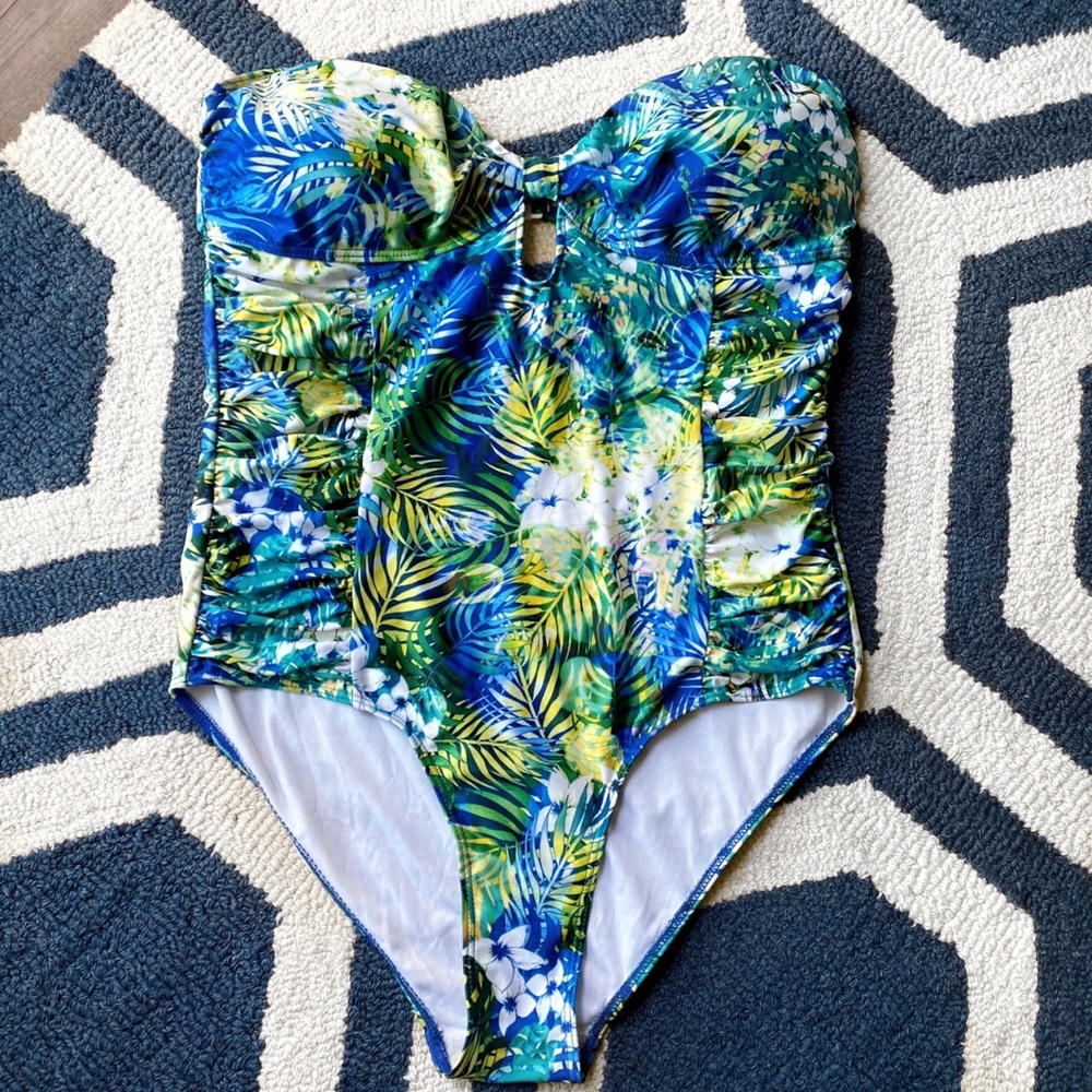 🏝 DOROTHY PERKINS BLUE GREEN PALM PRINT ONE-PIECE BATHING SUIT!